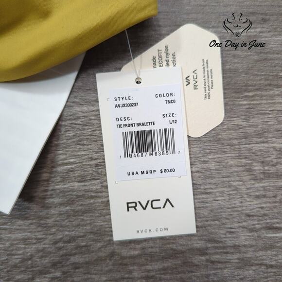 RVCA Tie Front Bralette Bikini Top Size L - Picture 4 of 5